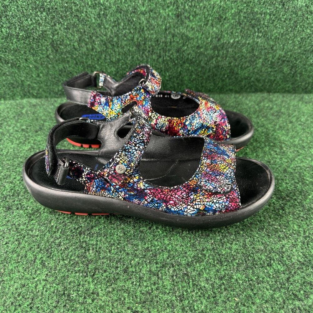 Wolky Pichu Sandals Blue Mosaic Leather Women’s 41 US 9 Boho Rainbow Shoes